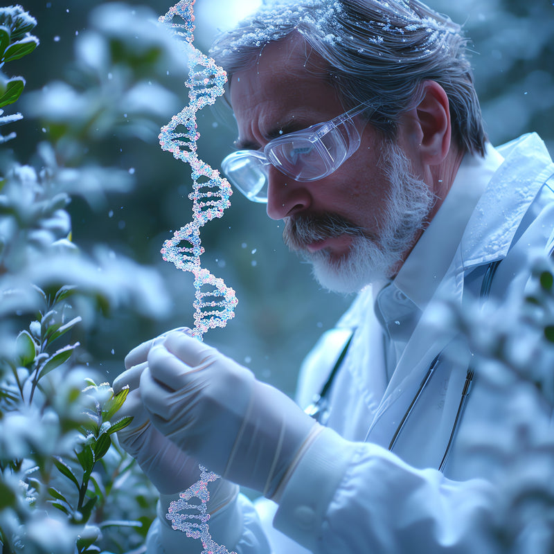 Forscher untersucht einen DNA-Strang mit Nukleotiden